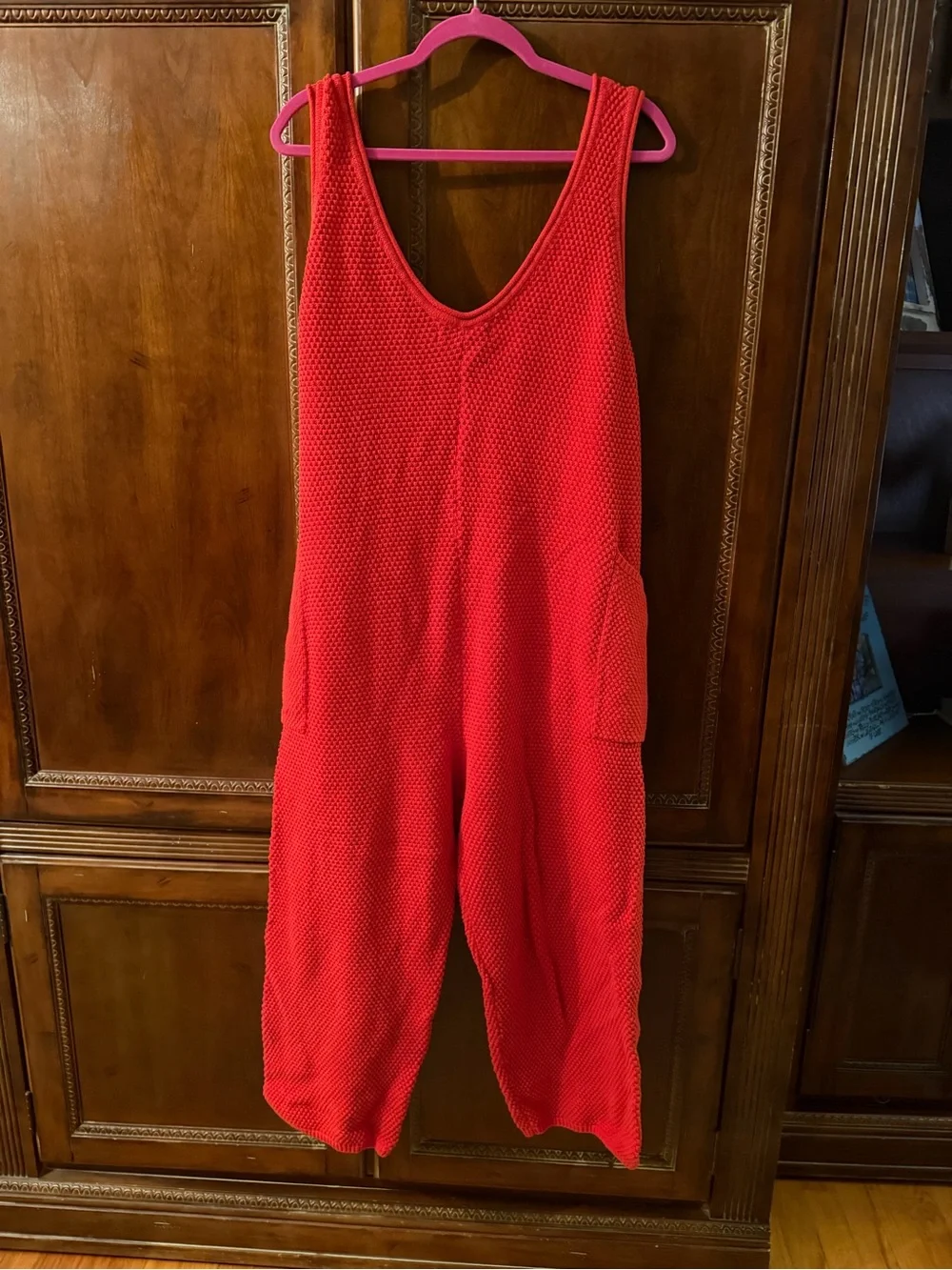 Free People Women’s Red Textured One-Piece Jumpsuit